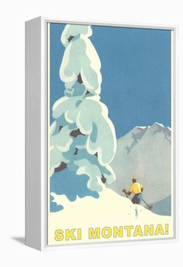 Ski Montana, Snow on Pine Tree-null-Framed Stretched Canvas