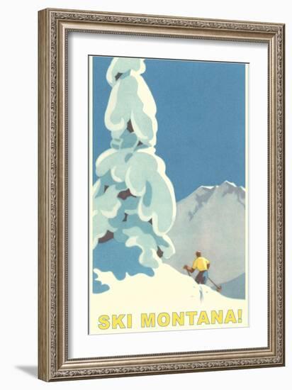 Ski Montana, Snow on Pine Tree-null-Framed Art Print