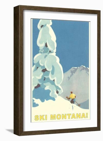 Ski Montana, Snow on Pine Tree-null-Framed Premium Giclee Print