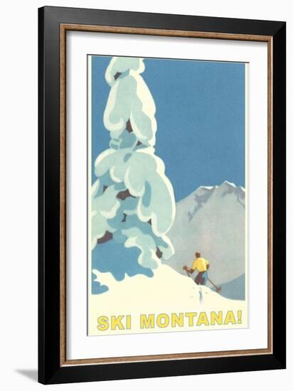 Ski Montana, Snow on Pine Tree-null-Framed Premium Giclee Print