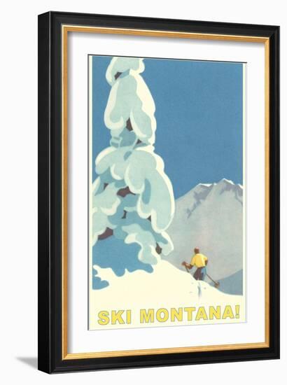 Ski Montana, Snow on Pine Tree-null-Framed Premium Giclee Print