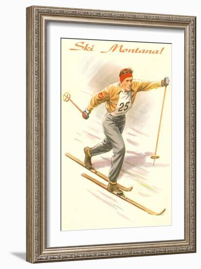 Ski Montana, Vintage Cross Country Skier-null-Framed Art Print