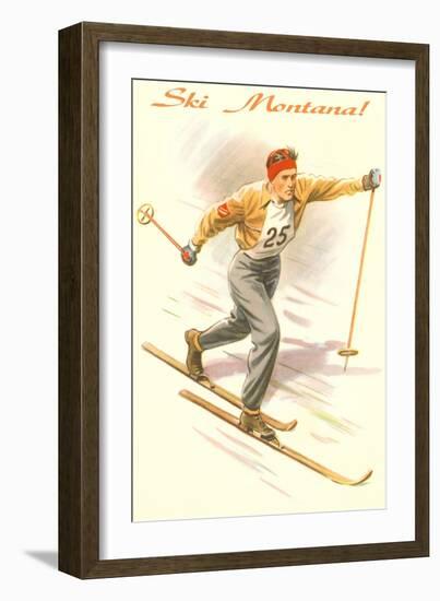 Ski Montana, Vintage Cross Country Skier-null-Framed Art Print