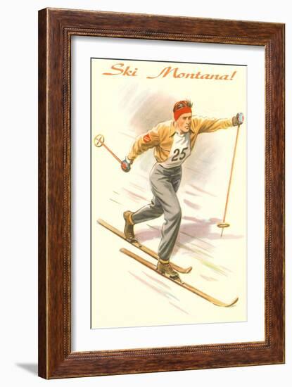 Ski Montana, Vintage Cross Country Skier-null-Framed Art Print