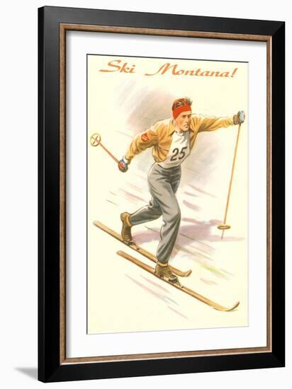 Ski Montana, Vintage Cross Country Skier-null-Framed Art Print