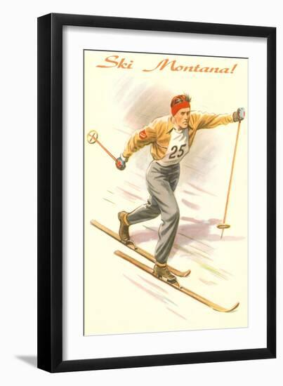 Ski Montana, Vintage Cross Country Skier-null-Framed Art Print