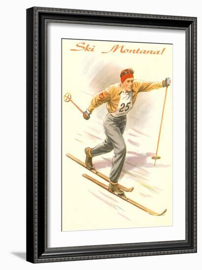 Ski Montana, Vintage Cross Country Skier-null-Framed Art Print