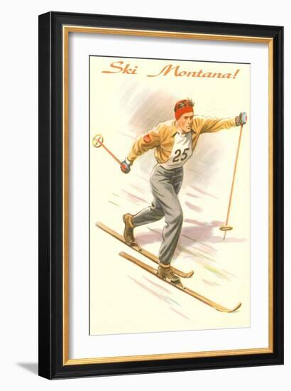 Ski Montana, Vintage Cross Country Skier-null-Framed Art Print