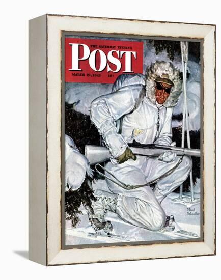 "Ski Patrol Soldier," Saturday Evening Post Cover, March 27, 1943-Mead Schaeffer-Framed Premier Image Canvas