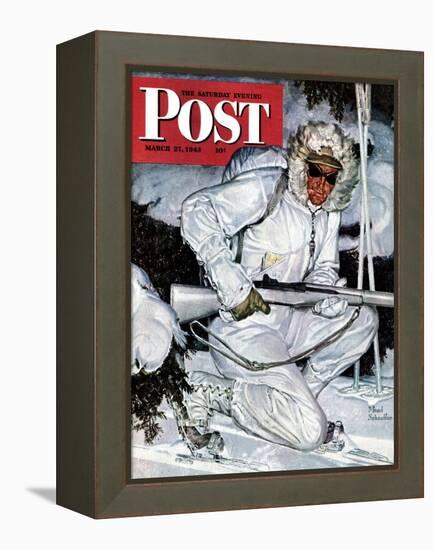 "Ski Patrol Soldier," Saturday Evening Post Cover, March 27, 1943-Mead Schaeffer-Framed Premier Image Canvas