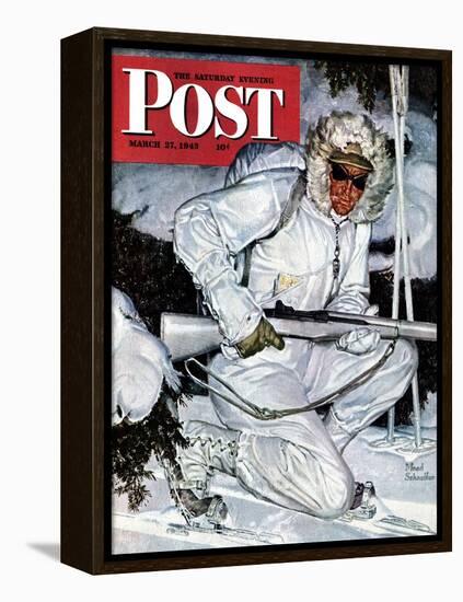 "Ski Patrol Soldier," Saturday Evening Post Cover, March 27, 1943-Mead Schaeffer-Framed Premier Image Canvas
