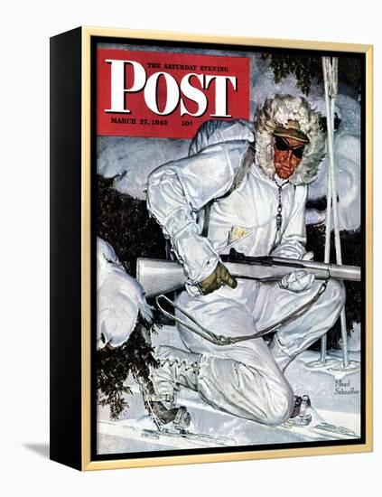 "Ski Patrol Soldier," Saturday Evening Post Cover, March 27, 1943-Mead Schaeffer-Framed Premier Image Canvas