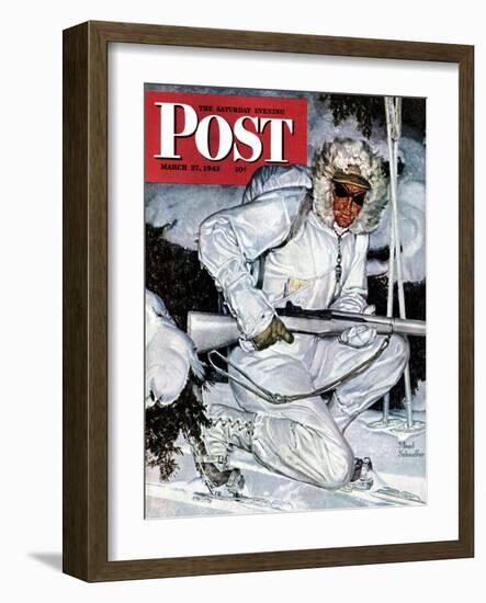 "Ski Patrol Soldier," Saturday Evening Post Cover, March 27, 1943-Mead Schaeffer-Framed Giclee Print