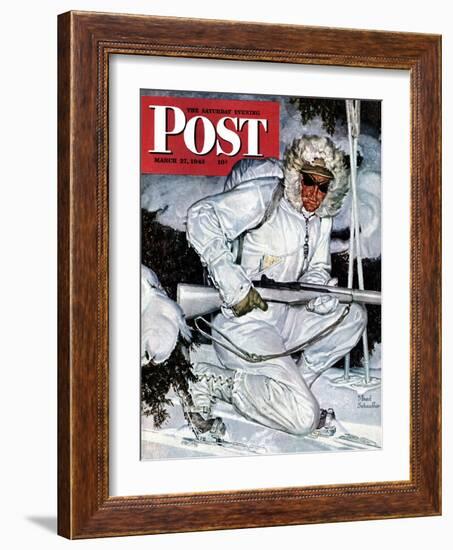 "Ski Patrol Soldier," Saturday Evening Post Cover, March 27, 1943-Mead Schaeffer-Framed Giclee Print