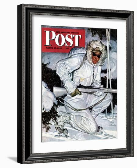 "Ski Patrol Soldier," Saturday Evening Post Cover, March 27, 1943-Mead Schaeffer-Framed Giclee Print