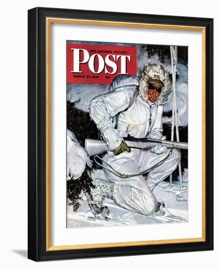 "Ski Patrol Soldier," Saturday Evening Post Cover, March 27, 1943-Mead Schaeffer-Framed Giclee Print