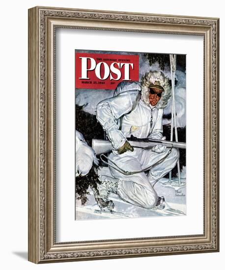 "Ski Patrol Soldier," Saturday Evening Post Cover, March 27, 1943-Mead Schaeffer-Framed Giclee Print