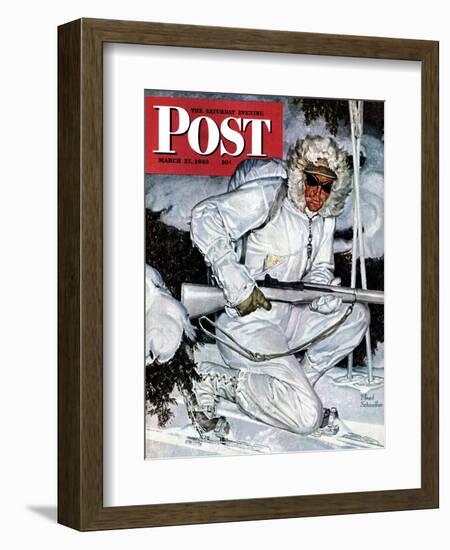 "Ski Patrol Soldier," Saturday Evening Post Cover, March 27, 1943-Mead Schaeffer-Framed Giclee Print