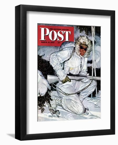 "Ski Patrol Soldier," Saturday Evening Post Cover, March 27, 1943-Mead Schaeffer-Framed Giclee Print