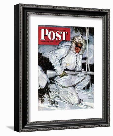 "Ski Patrol Soldier," Saturday Evening Post Cover, March 27, 1943-Mead Schaeffer-Framed Giclee Print