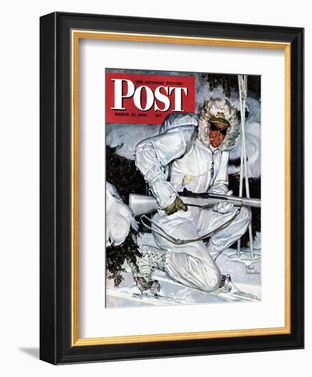 "Ski Patrol Soldier," Saturday Evening Post Cover, March 27, 1943-Mead Schaeffer-Framed Giclee Print