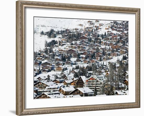 Ski Resort Chalets, Verbier, Valais, Wallis, Switzerland-Walter Bibikow-Framed Photographic Print