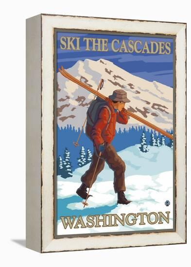 Ski the Cascades, Cascade Mountains, Washington-Lantern Press-Framed Stretched Canvas