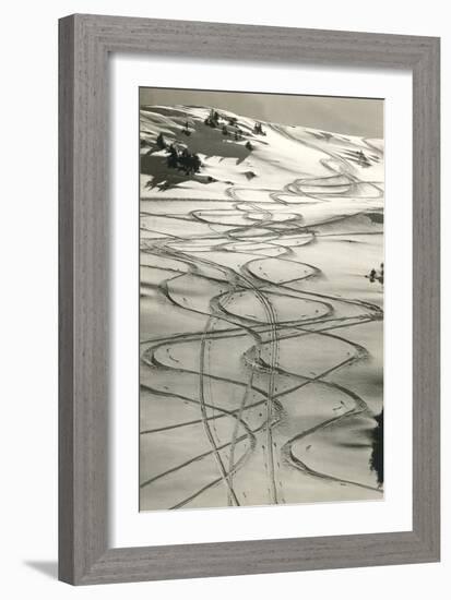 Ski Trails in Snow-null-Framed Art Print