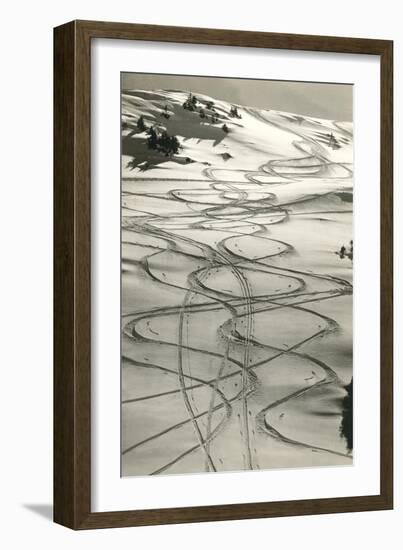 Ski Trails in Snow-null-Framed Art Print