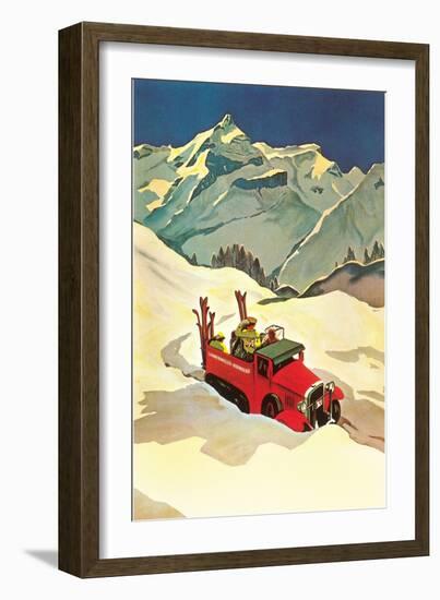 Ski Truck in Alps-null-Framed Art Print