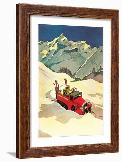 Ski Truck in Alps-null-Framed Art Print