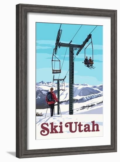 Ski Utah - Ski Lift Day Scene-Lantern Press-Framed Art Print