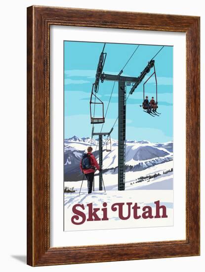 Ski Utah - Ski Lift Day Scene-Lantern Press-Framed Art Print