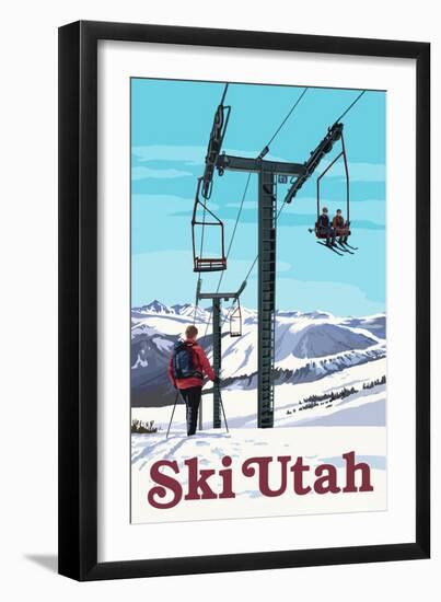 Ski Utah - Ski Lift Day Scene-Lantern Press-Framed Art Print