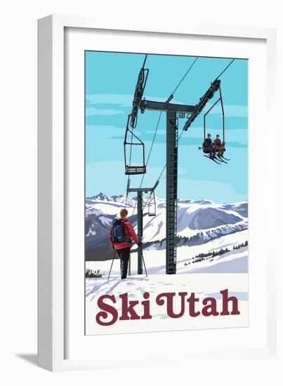 Ski Utah - Ski Lift Day Scene-Lantern Press-Framed Art Print