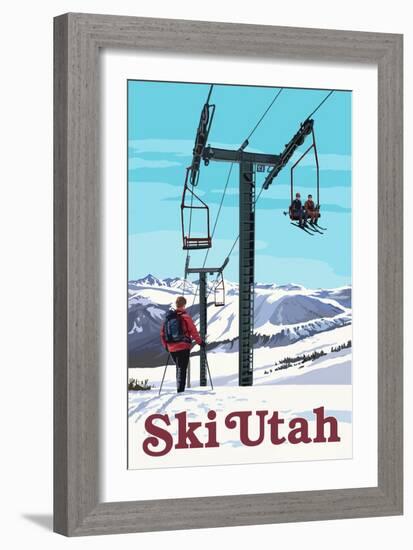 Ski Utah - Ski Lift Day Scene-Lantern Press-Framed Premium Giclee Print