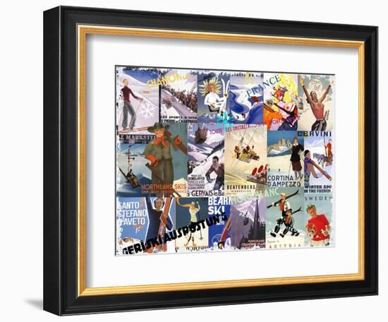 Ski Vacation Collage-null-Framed Giclee Print