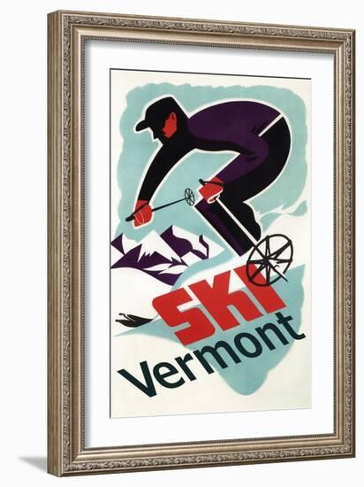 Ski Vermont - Retro Skier-Lantern Press-Framed Art Print