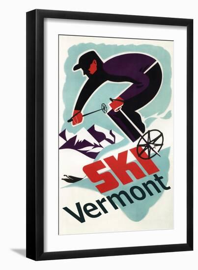 Ski Vermont - Retro Skier-Lantern Press-Framed Art Print