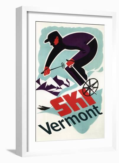 Ski Vermont - Retro Skier-Lantern Press-Framed Art Print