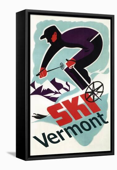 Ski Vermont - Retro Skier-Lantern Press-Framed Stretched Canvas