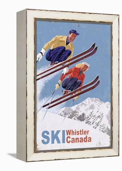 Ski Whistler, Canada - Vintage Skiers-Lantern Press-Framed Stretched Canvas