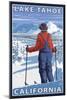 Skier Admiring, Lake Tahoe, California-Lantern Press-Mounted Art Print