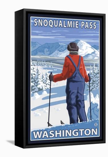 Skier Admiring, Snoqualmie Pass, Washington-Lantern Press-Framed Stretched Canvas