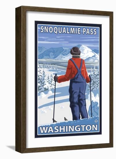 Skier Admiring, Snoqualmie Pass, Washington-Lantern Press-Framed Art Print