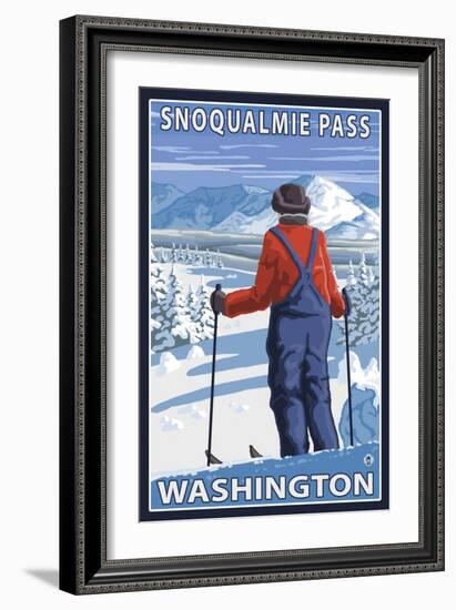 Skier Admiring, Snoqualmie Pass, Washington-Lantern Press-Framed Art Print