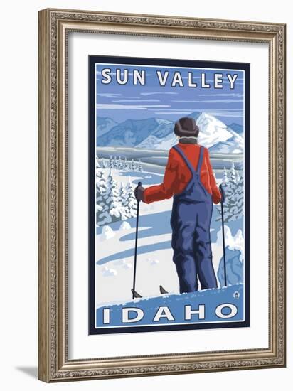 Skier Admiring, Sun Valley, Idaho-Lantern Press-Framed Art Print