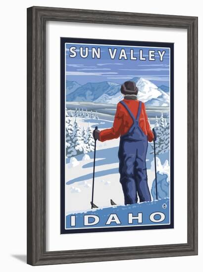 Skier Admiring, Sun Valley, Idaho-Lantern Press-Framed Art Print