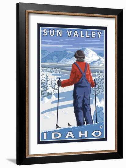 Skier Admiring, Sun Valley, Idaho-Lantern Press-Framed Art Print