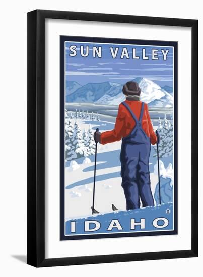 Skier Admiring, Sun Valley, Idaho-Lantern Press-Framed Art Print